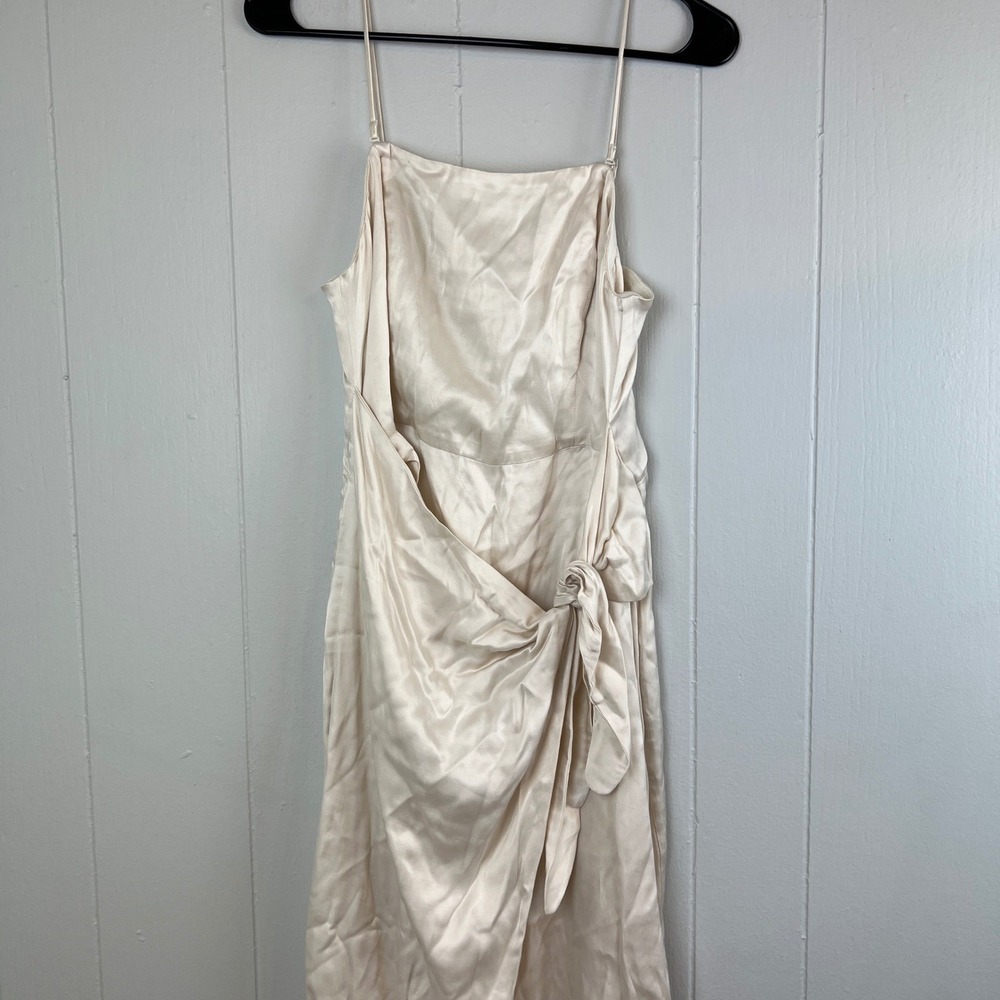 LPA Revolve Slip Midi Dress Champagne Satin‎ Wrap Tie Adjustable Straps Medium - Picture 3 of 10